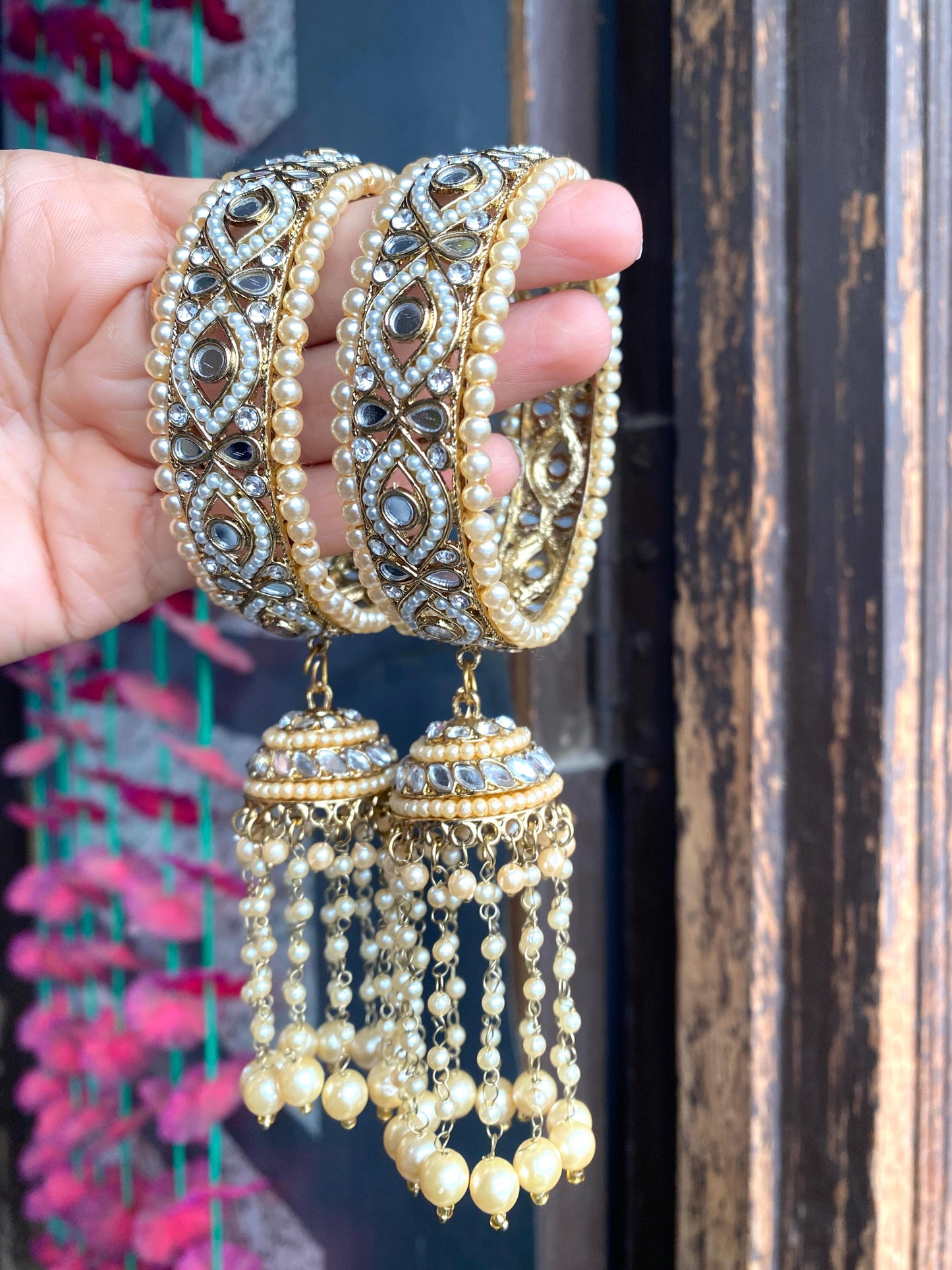 Mirror Kundan Jhumka Bangle