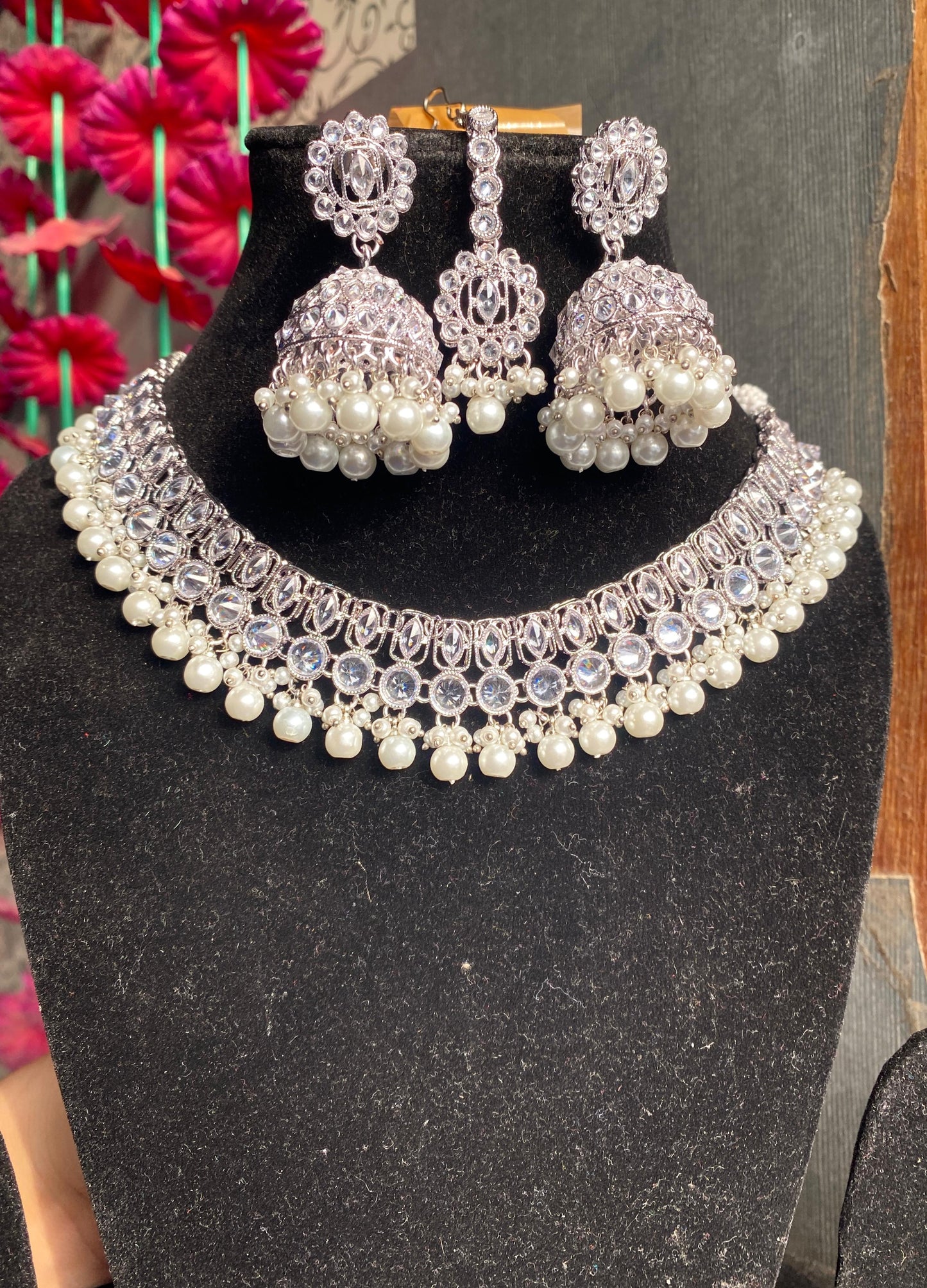 Exclusive Polki Gold Plated Necklace Set With Semi- Precious Pearl Droplets