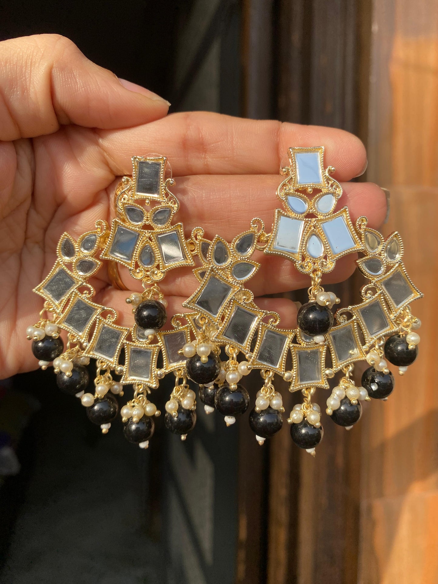 Resha Kundan Mirror Earrings