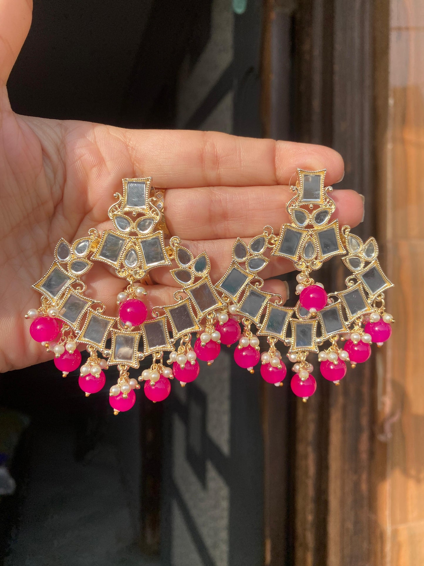 Resha Kundan Mirror Earrings