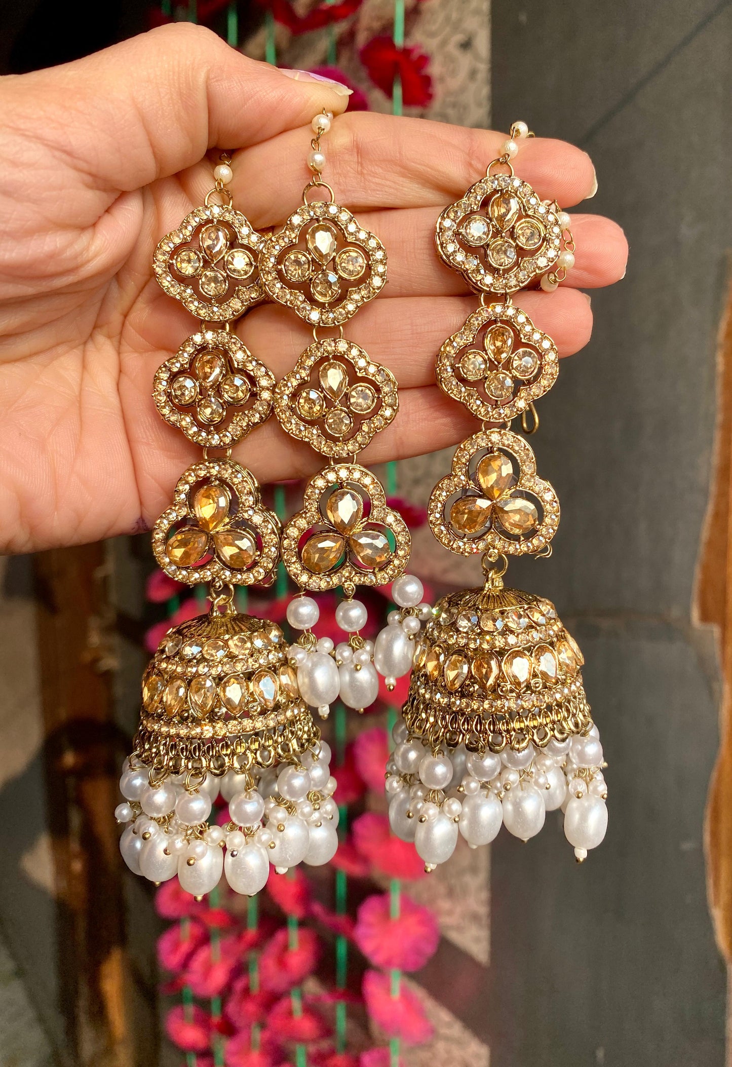 Pakistani Stone Maangtika With Jhumka And Sahara