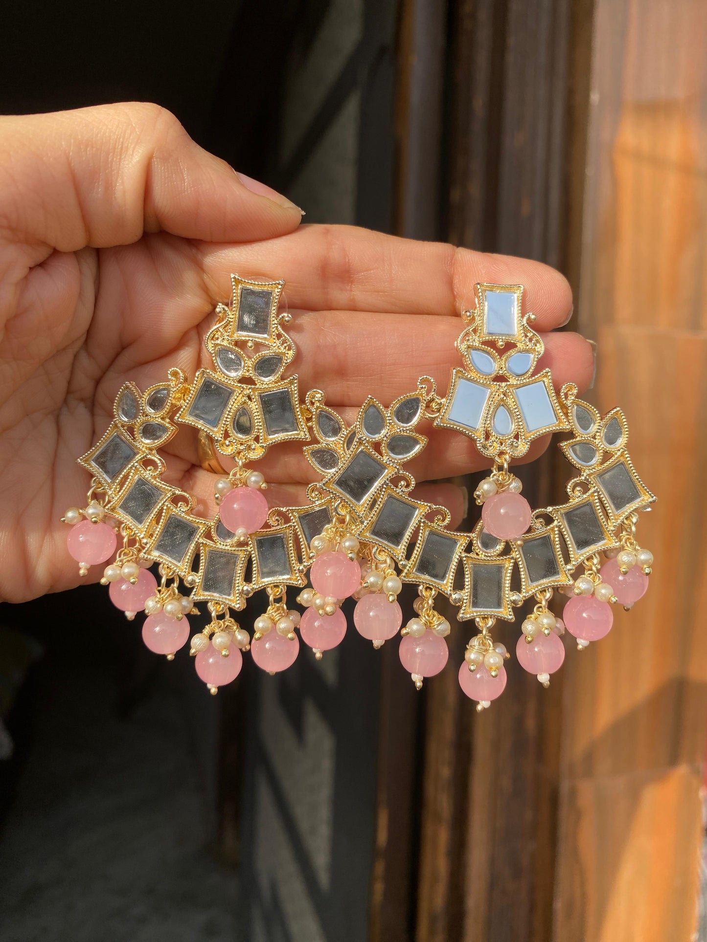 Resha Kundan Mirror Earrings