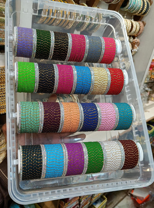 Dotted Metal Bangles with plastic roll box