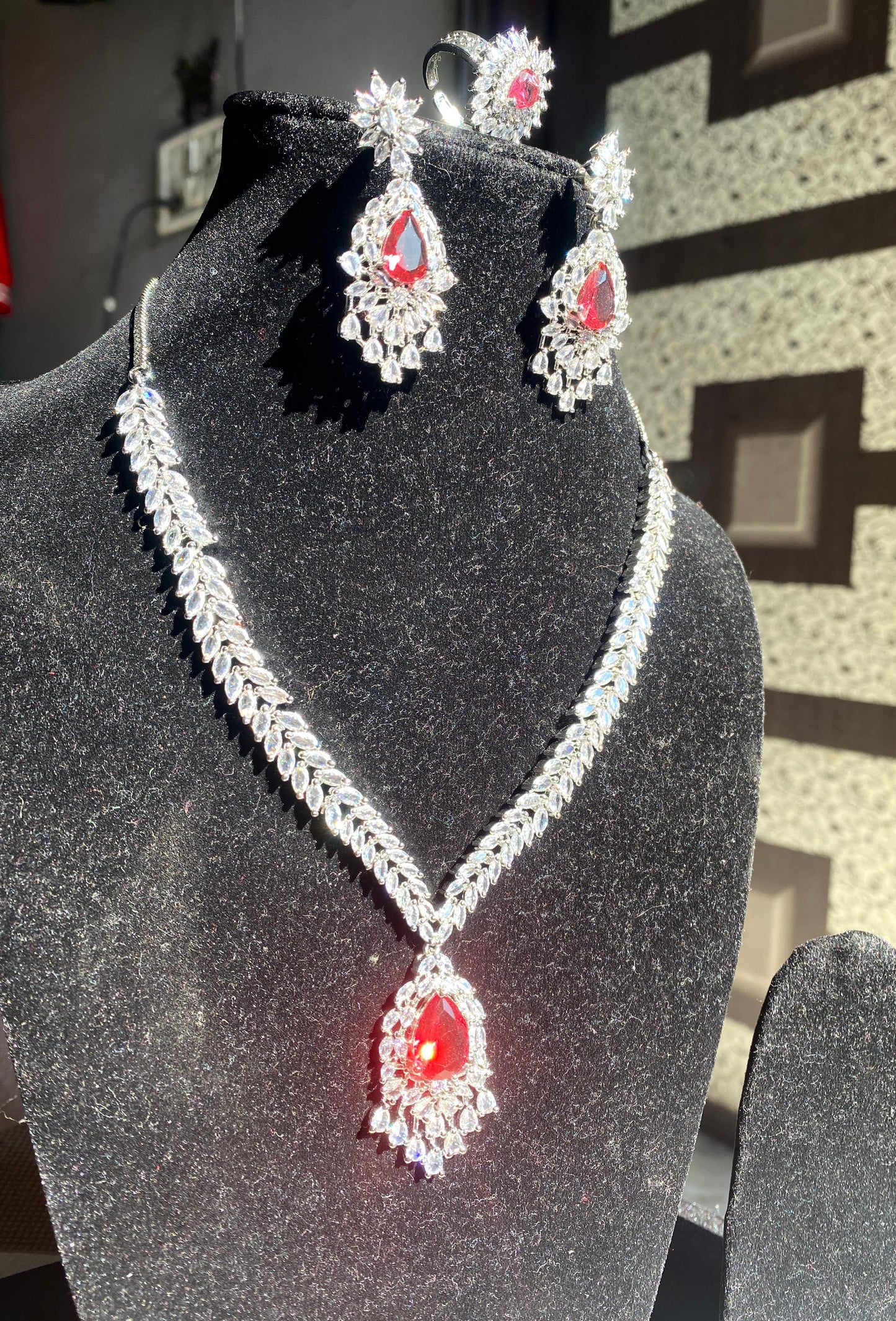 American Diamond Necklace Set With Ring Combo