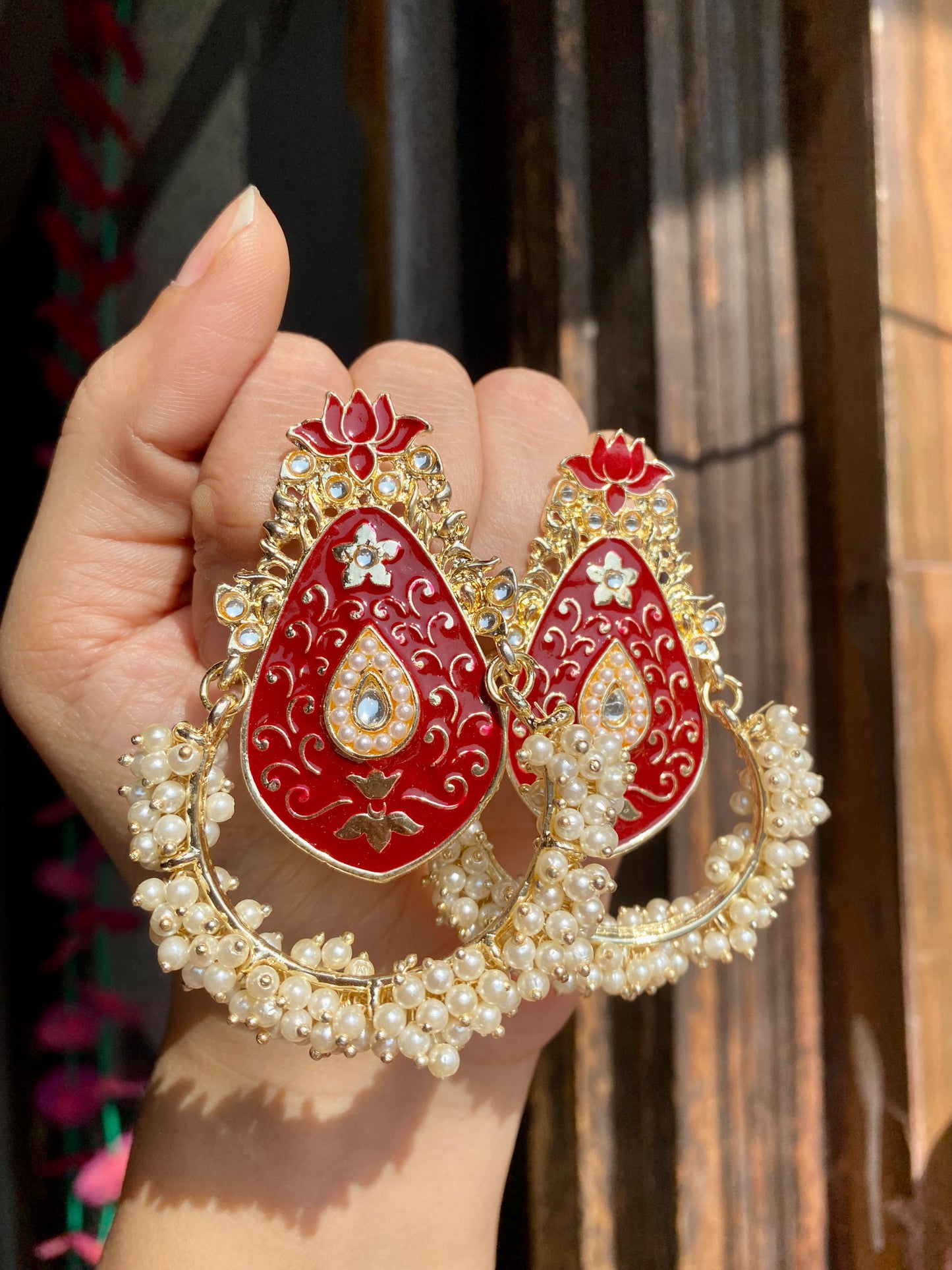 Pearl Jhula Meenakari Earrings