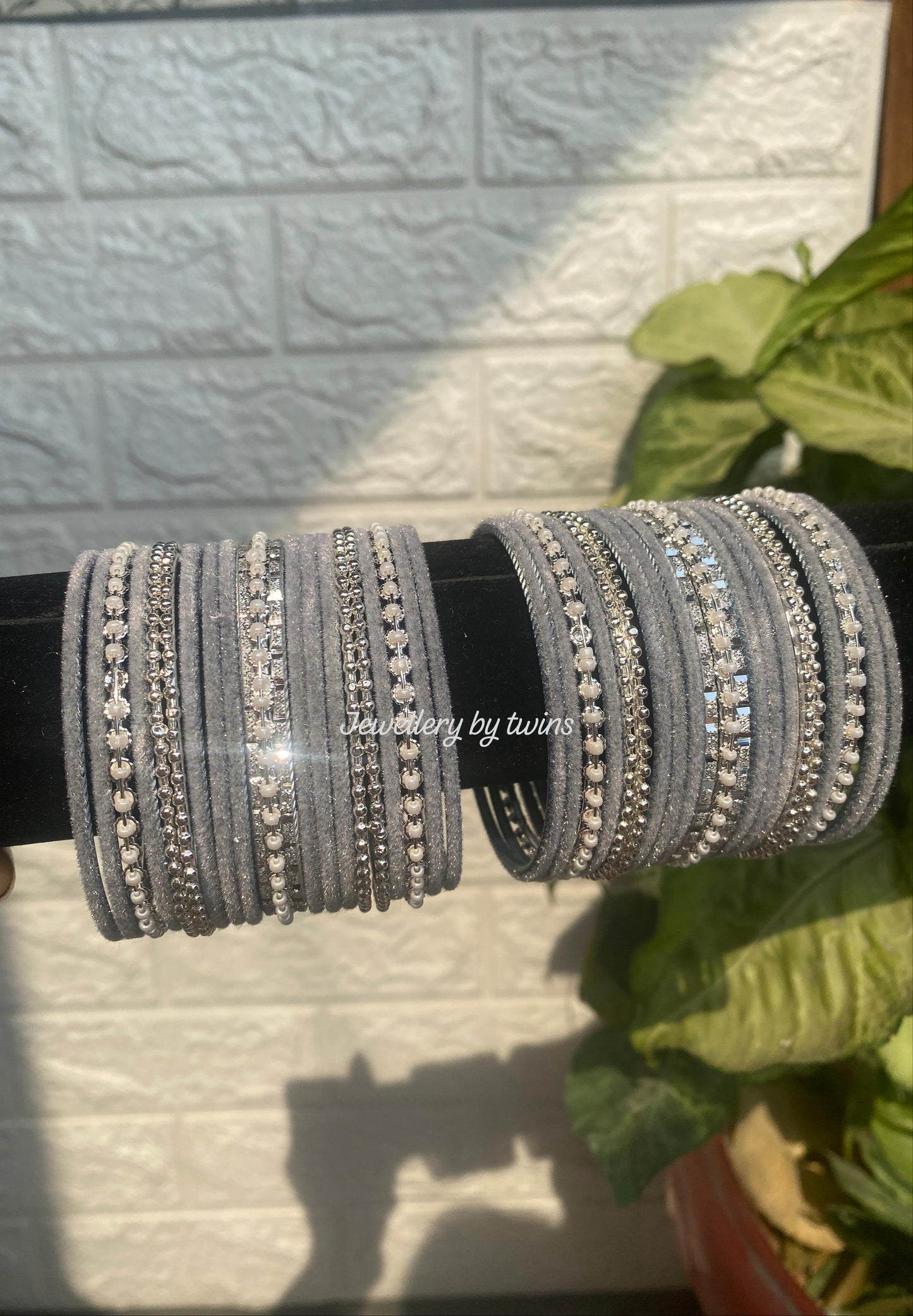 Small silver bangle stacks