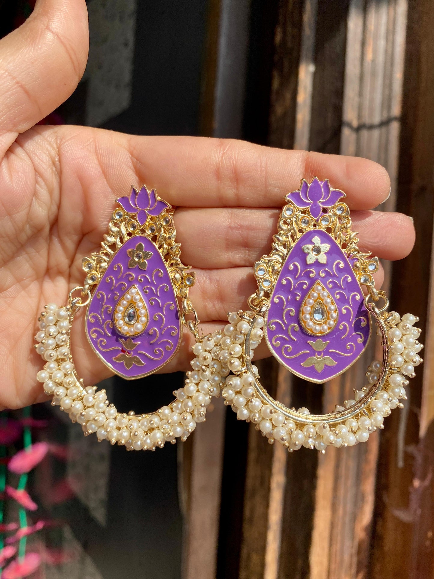 Pearl Jhula Meenakari Earrings