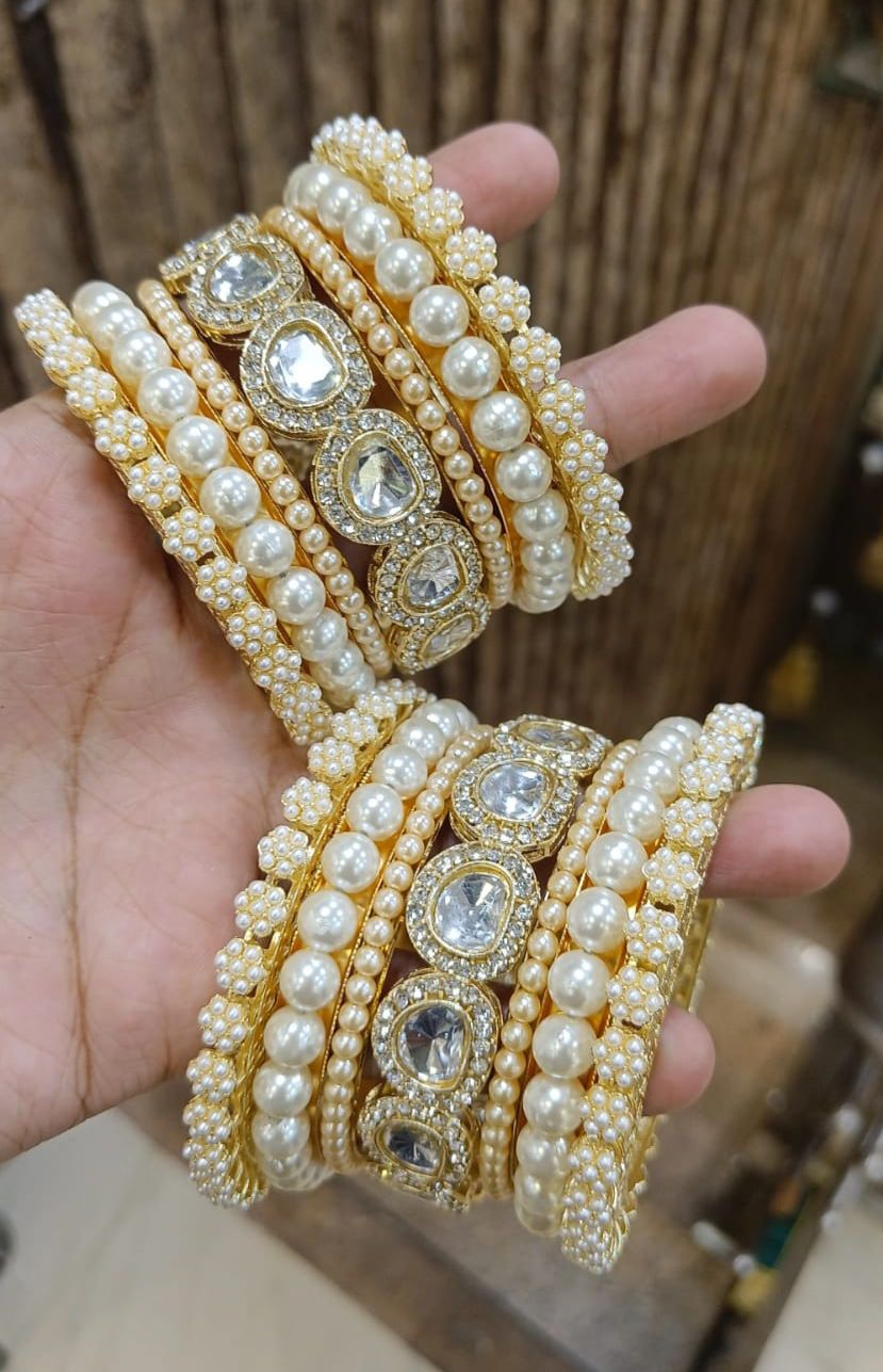 Full bangles set for both hands with beautiful side moti bangles