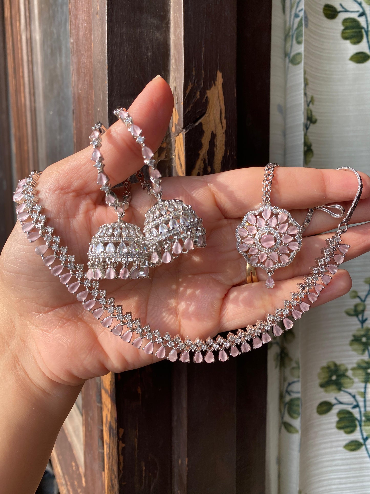 American Diamond Set With Jhumka And Maangtika