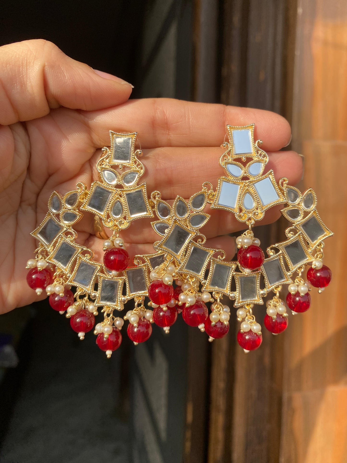 Resha Kundan Mirror Earrings