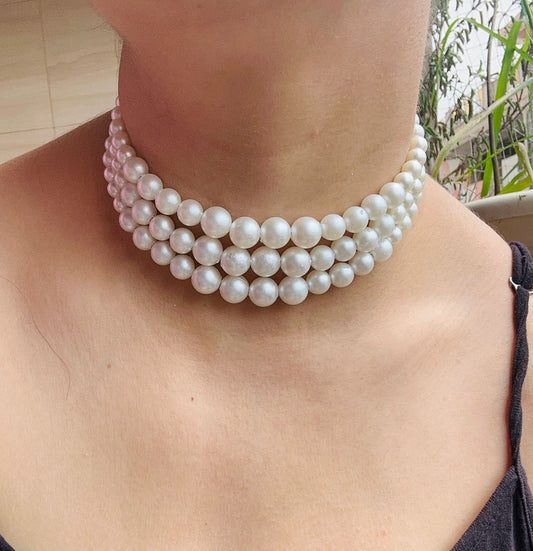 3 Line Pearl Choker with Adjustable Length