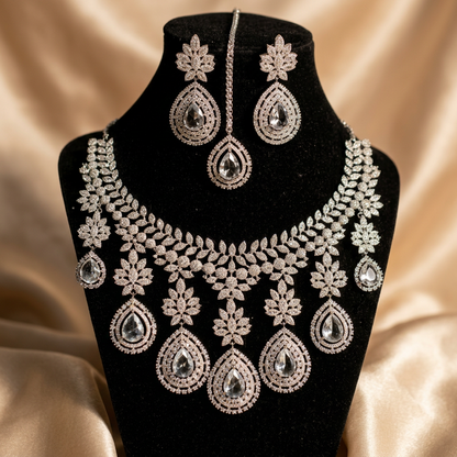 American Diamond Semi Bridal Set with Tikka