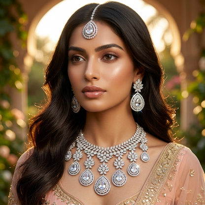 American Diamond Semi Bridal Set with Tikka