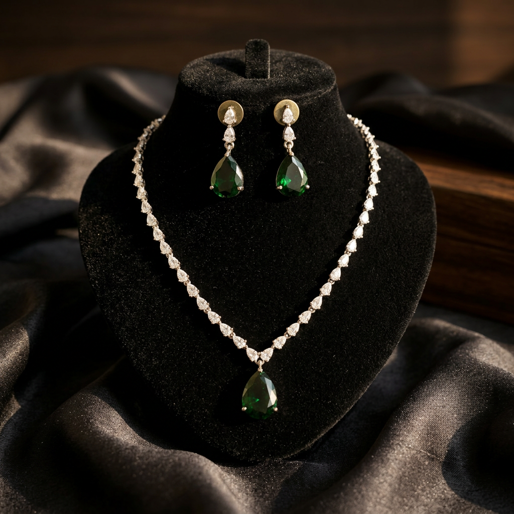 Deepika American Diamond Drop Necklace Set