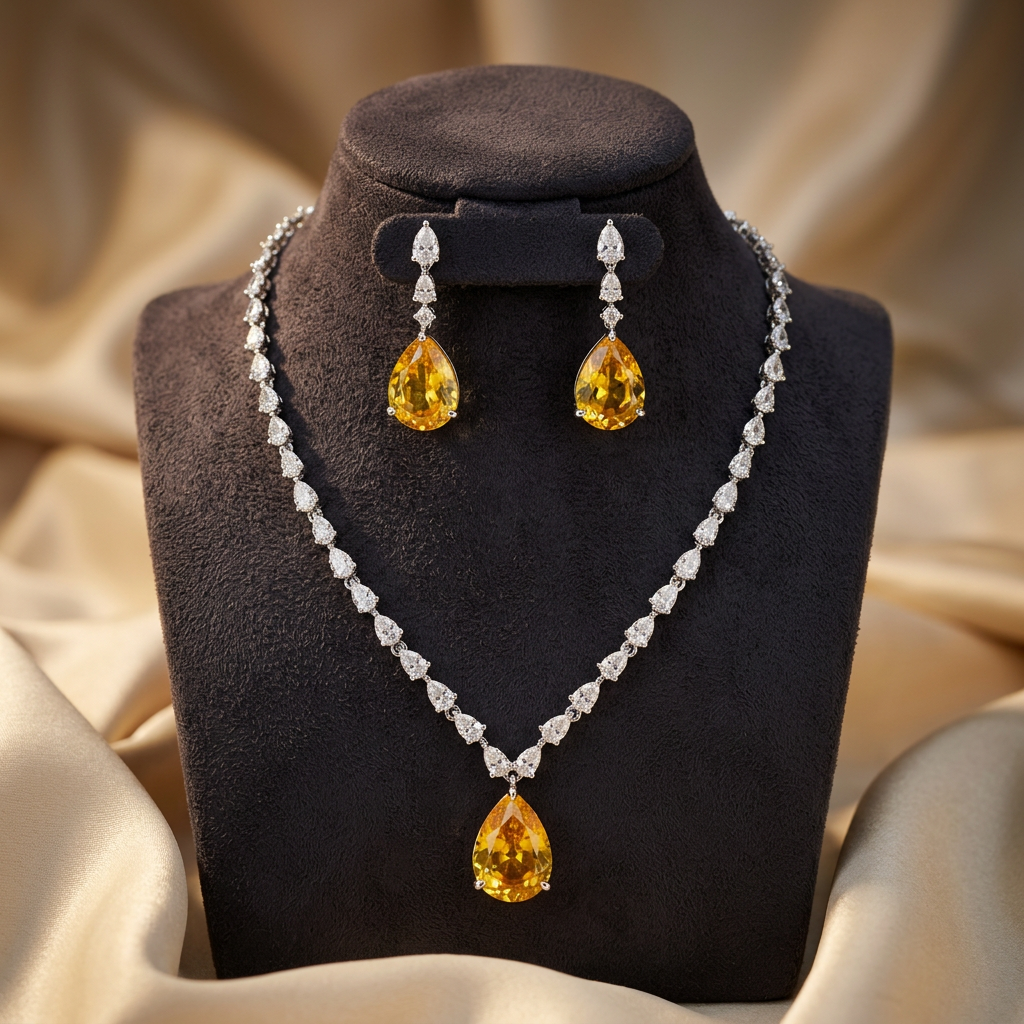 Deepika American Diamond Drop Necklace Set