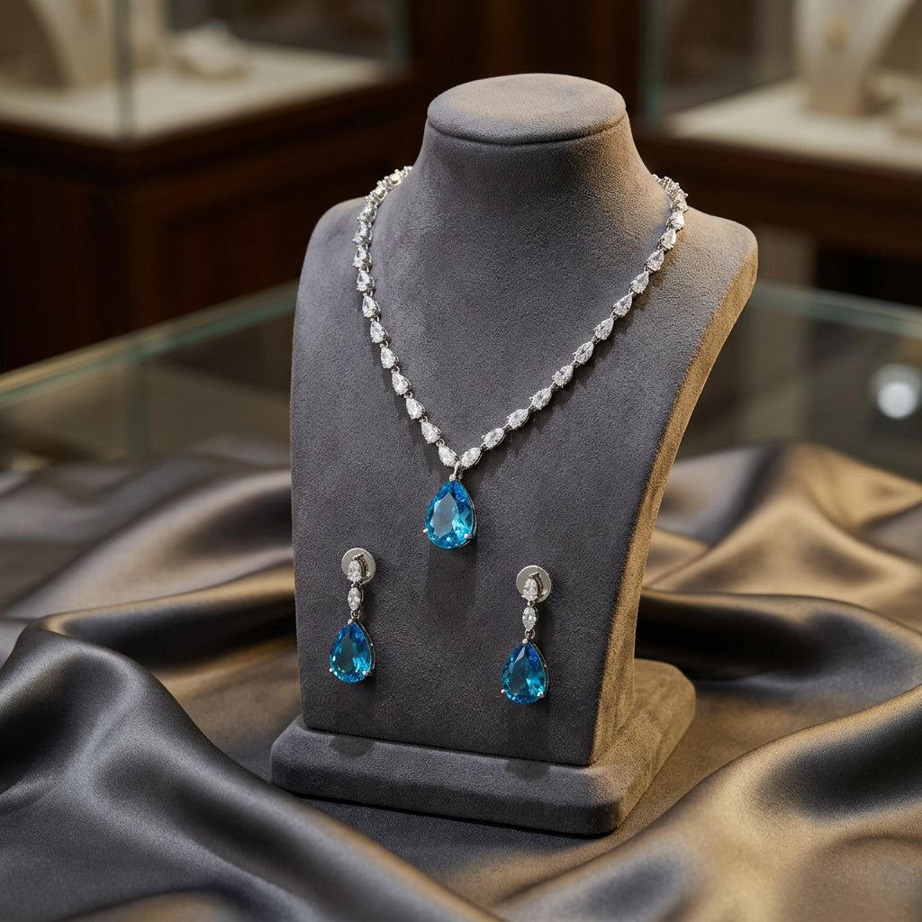 Deepika American Diamond Drop Necklace Set