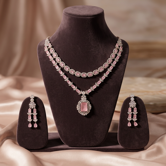 Premium 2 Layer American Diamond Necklace Set