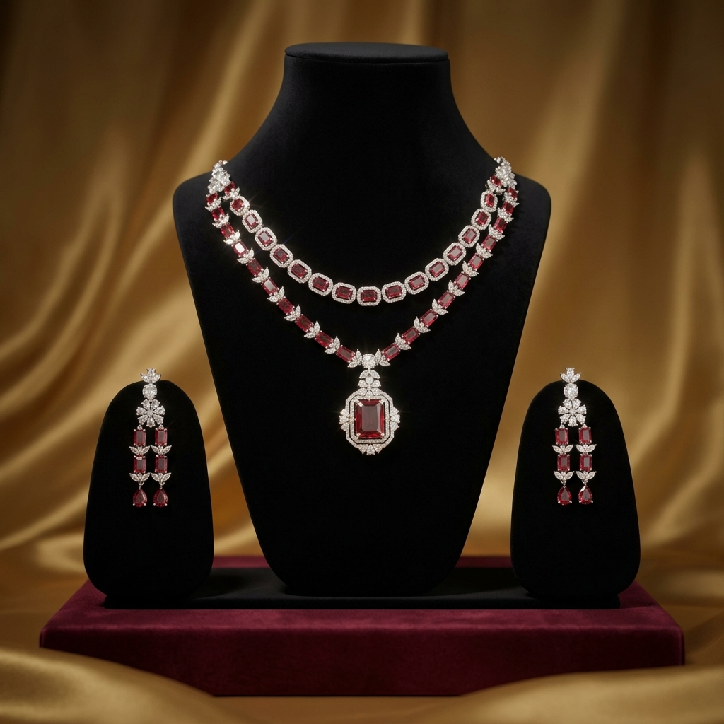Premium 2 Layer American Diamond Necklace Set