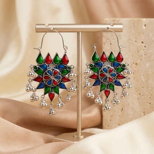 German Silver Ghungroo Hoop Earrings
