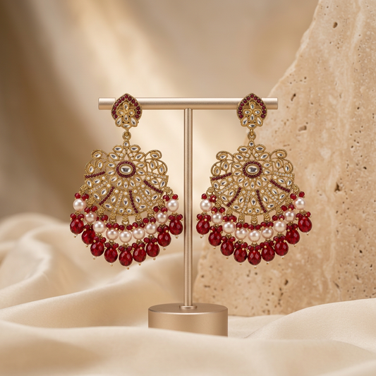 Glass Beads Kundan Chandbalis