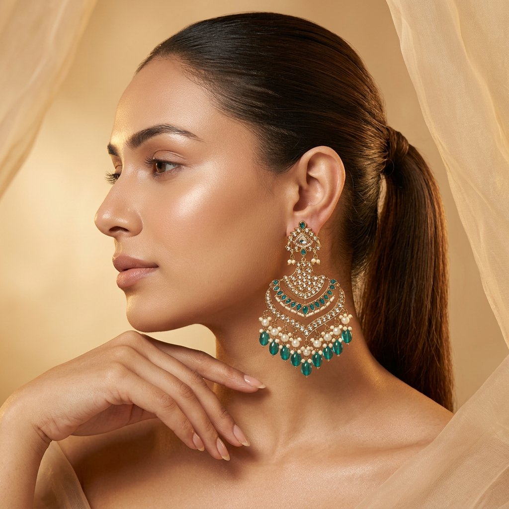 Leher Kundan Chandbalis