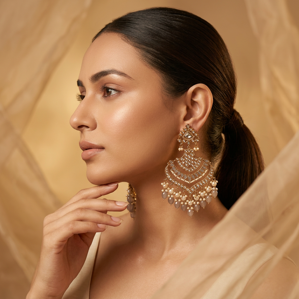 Leher Kundan Chandbalis