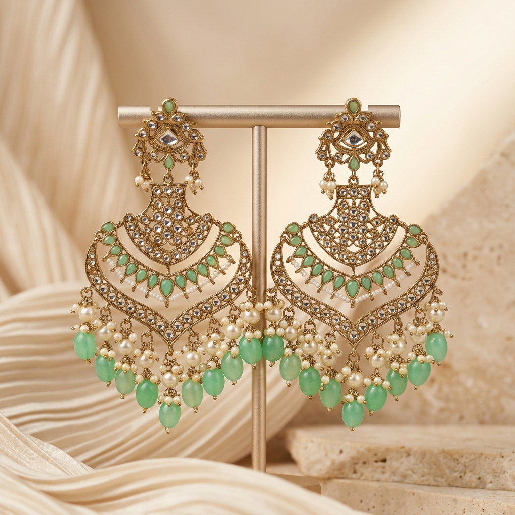 Leher Kundan Chandbalis