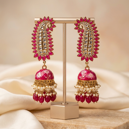 Meenakari Kundan Peacock Jhumkas