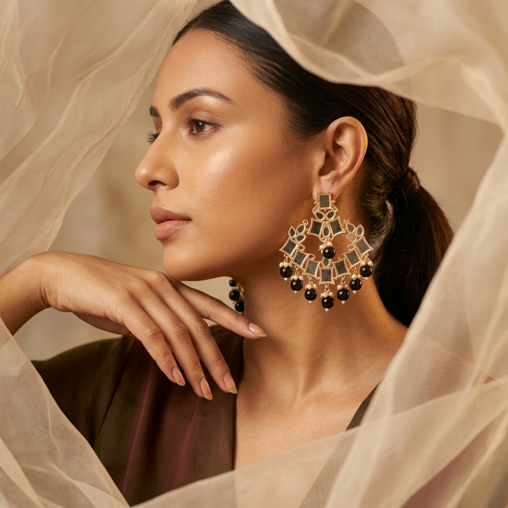 Mirror Kundan Earrings