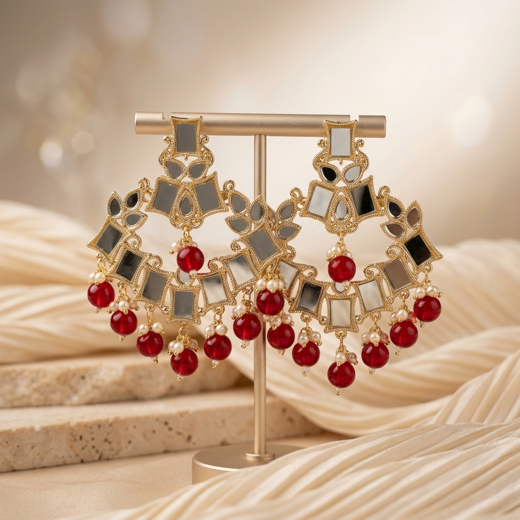Mirror Kundan Earrings