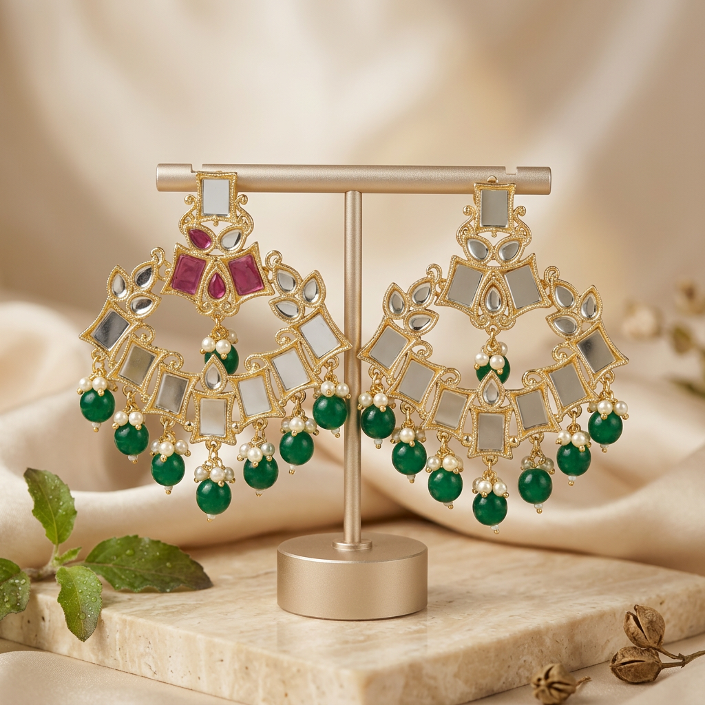 Mirror Kundan Earrings