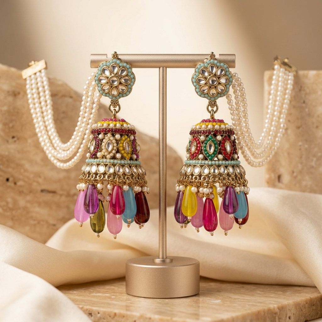 New Jadau Jhumka With Sahara