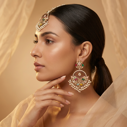 Shabad Kundan Mangtika And Earrings Set