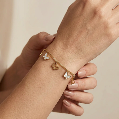 Anti Tarnish Butterfly Bracelet with Mother of Pearls