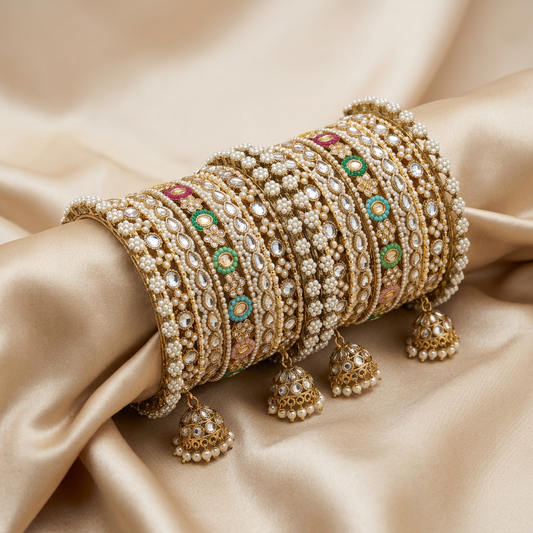 Multi Jhumka Kundan Bangle Set