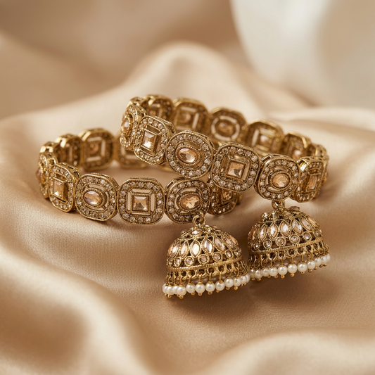 Pearl Polki Bangle With Jhumka