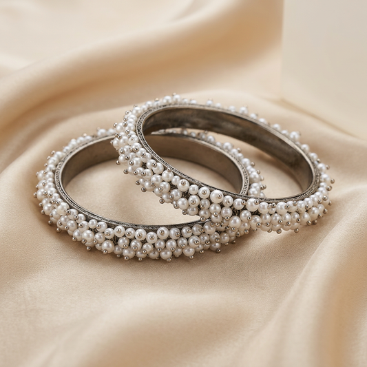 Silver Pearl Bajra Bangles