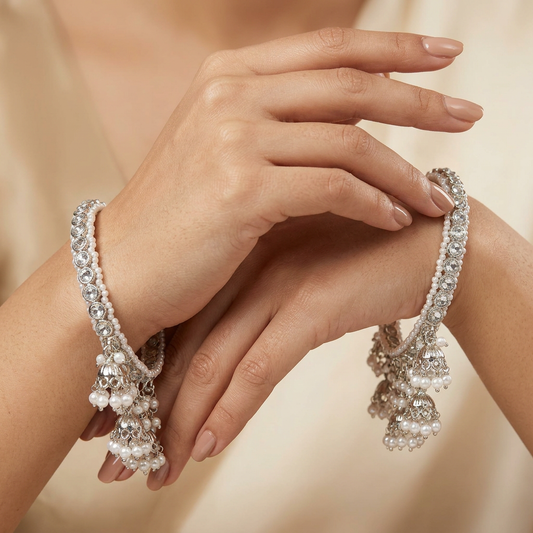 Silver Polki Jhummar bangles