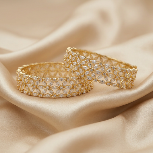Broad American Diamond Flower Bangles