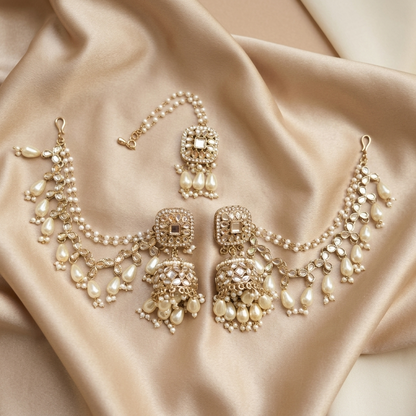 Kundan Jhumkas with Earchain