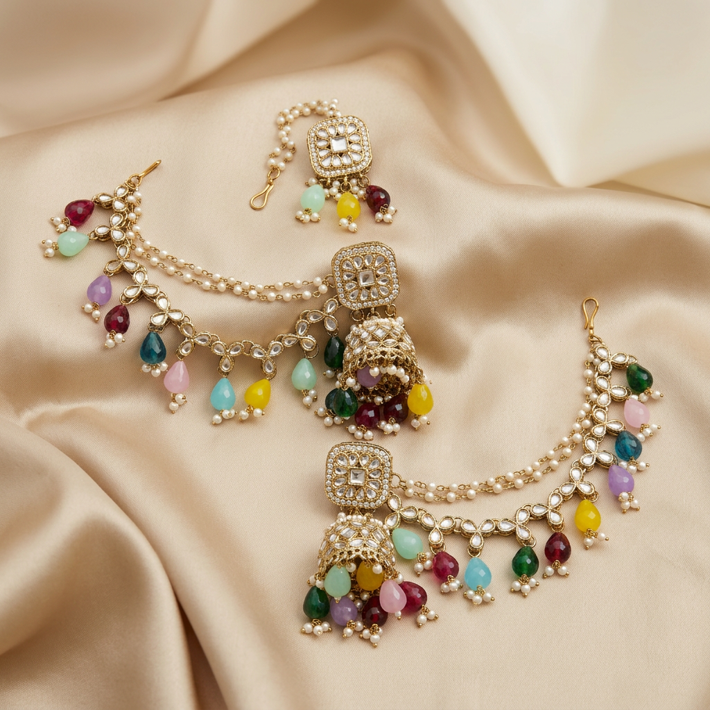 Kundan Jhumkas with Earchain