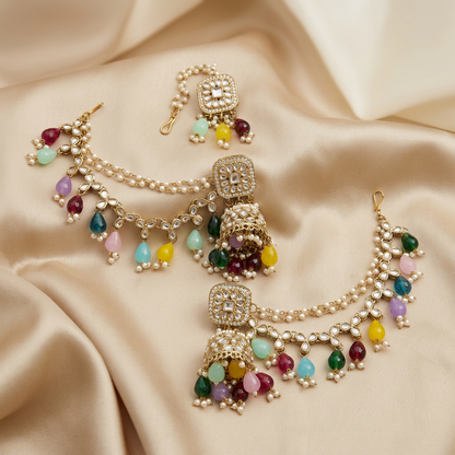 Kundan Jhumkas with Earchain