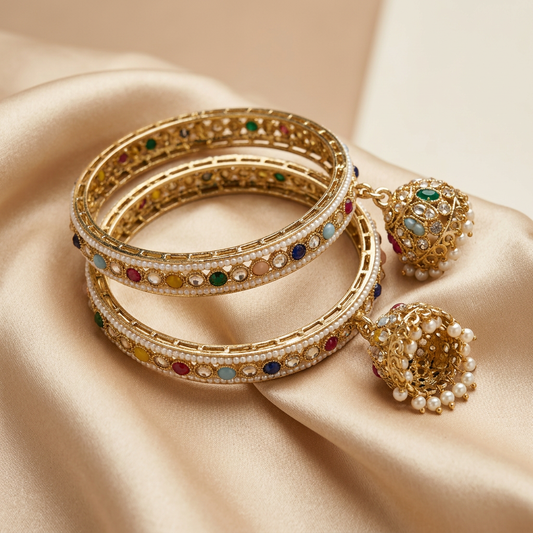 Multicolor Kundan Jhumka Bangles