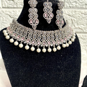 JBT American Diamond Pearl Choker Set