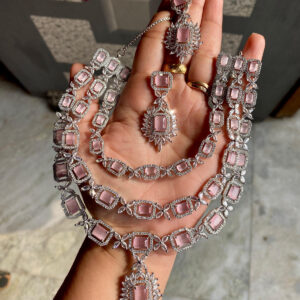 JBT Three Layer American Diamond Necklace Set