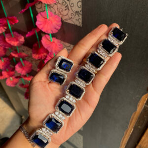 JBT Anti Tarnish American Diamond Block Necklace Set