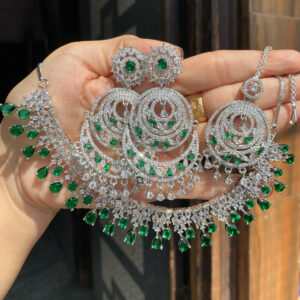 JBT American diamond set with chandbali and tikka