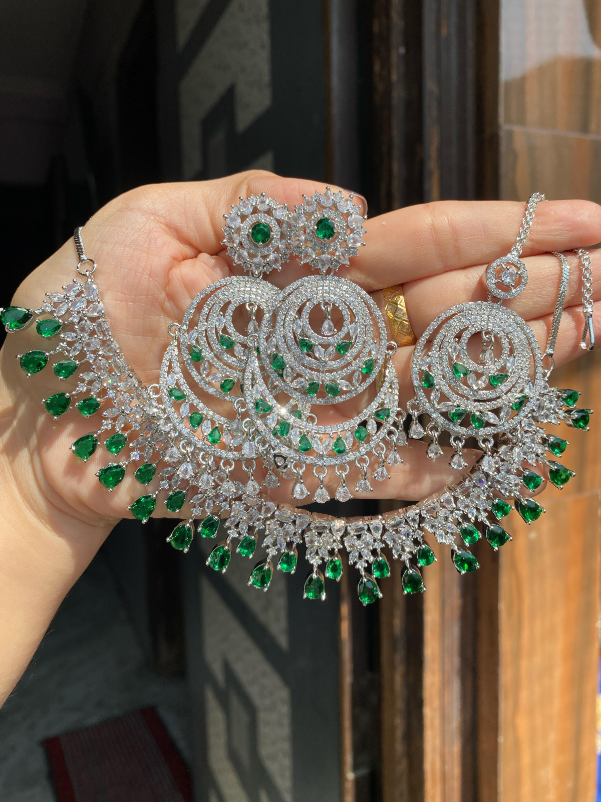 JBT American diamond set with chandbali and tikka - Image 3