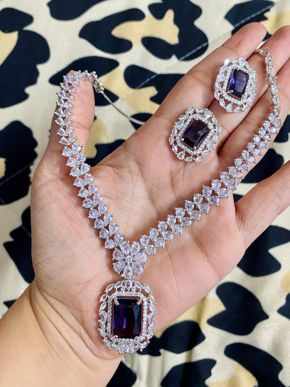 JBT Alia Bhatt American Diamond Necklace Set - Image 3