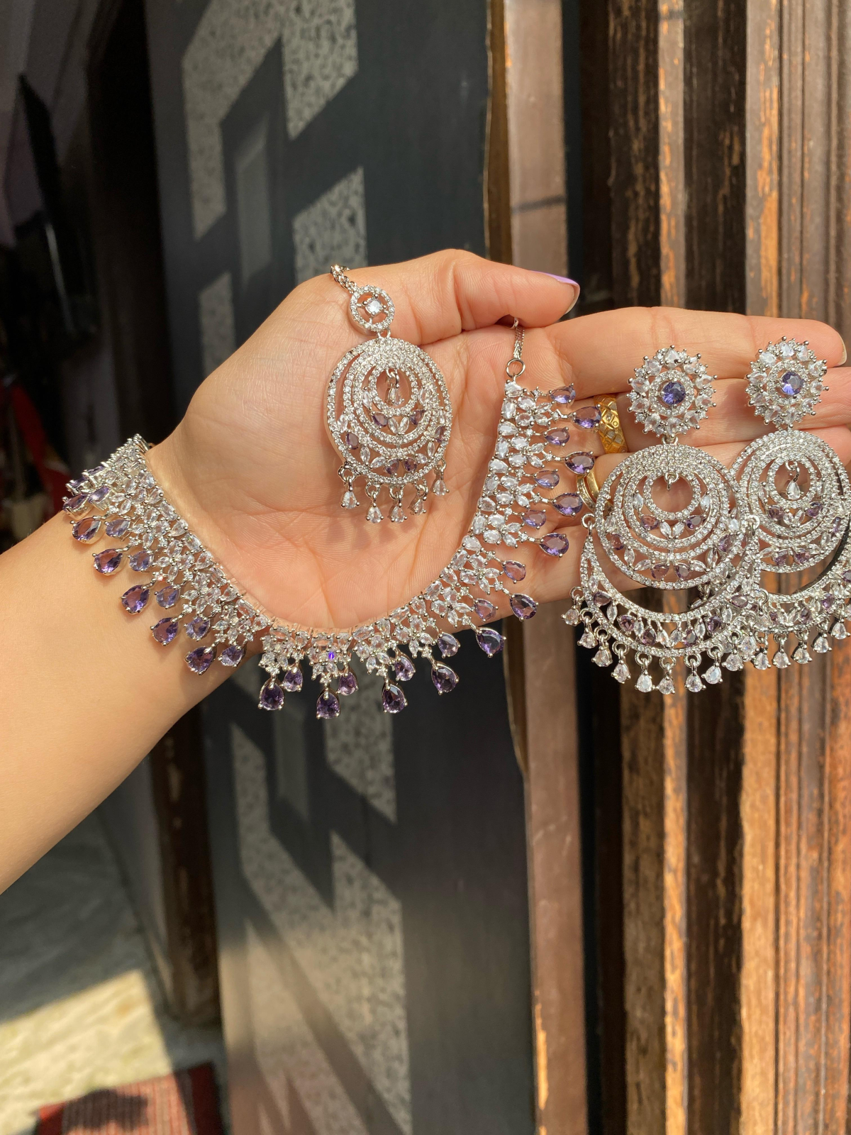 JBT American diamond set with chandbali and tikka - Image 6